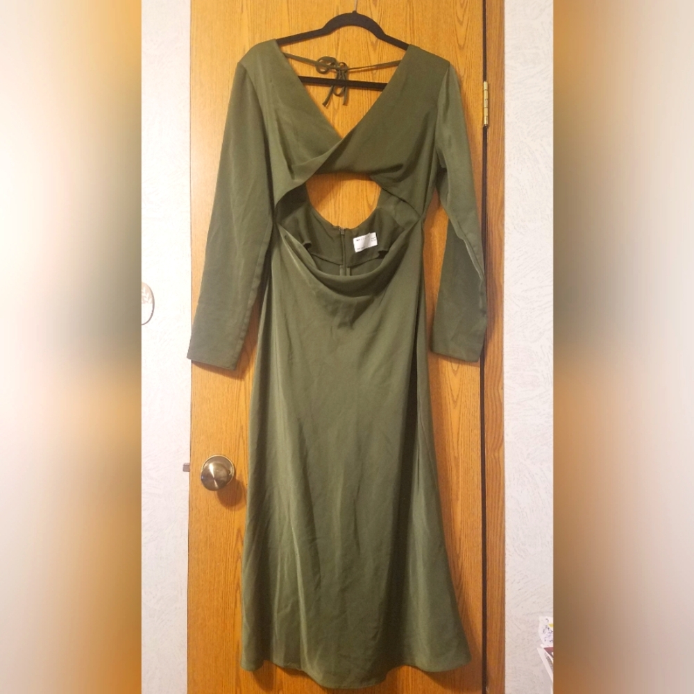 Asos Olive Green Long Sleeve Sheath Dress with Cutout for Cocktail Size 8
